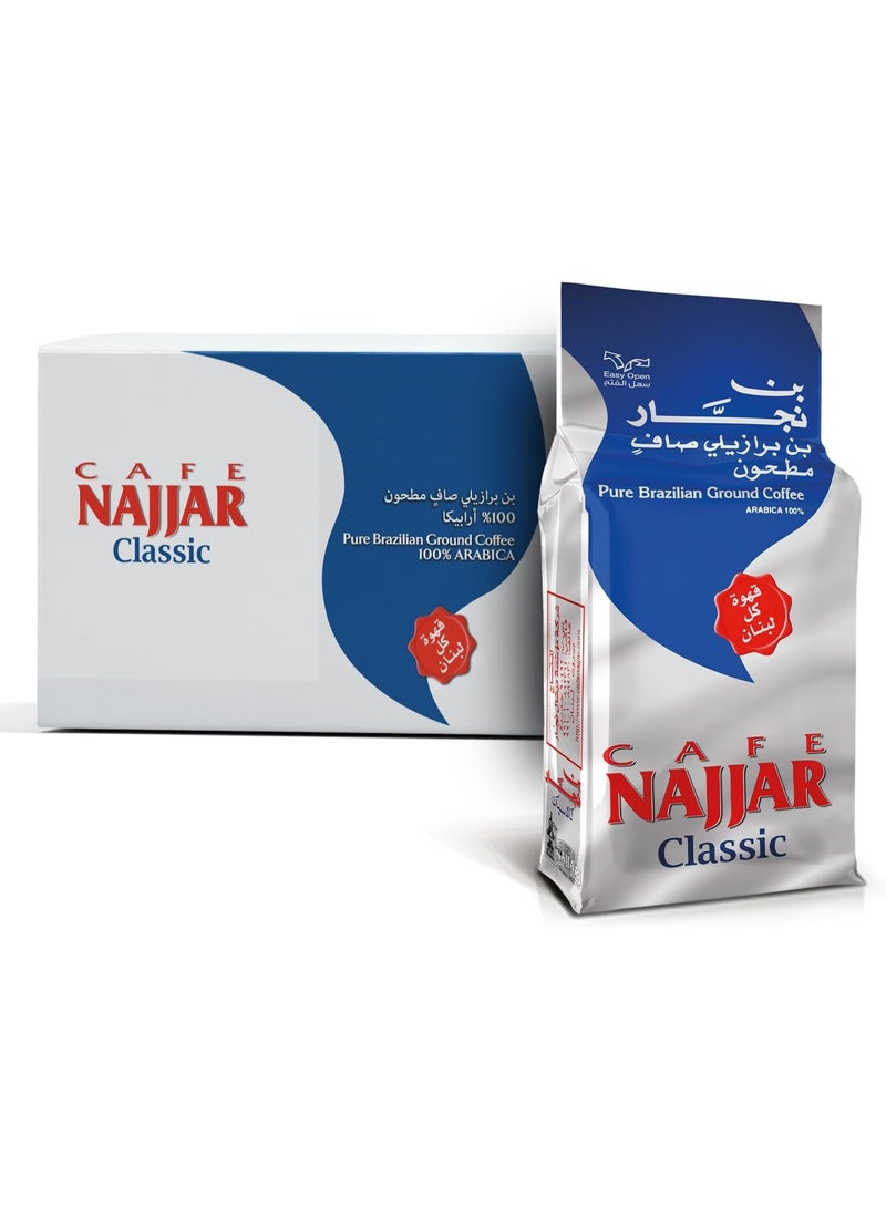 نجَّار قهوة نجار كلاسيك 200 غرام × 20، قهوة برازيلية مطحونة نقية، 100% حبوب أرابيكا معبأة بتفريغ الهواء - مثالية للقهوة الأرمنية والتركية والعربية - Image 1
